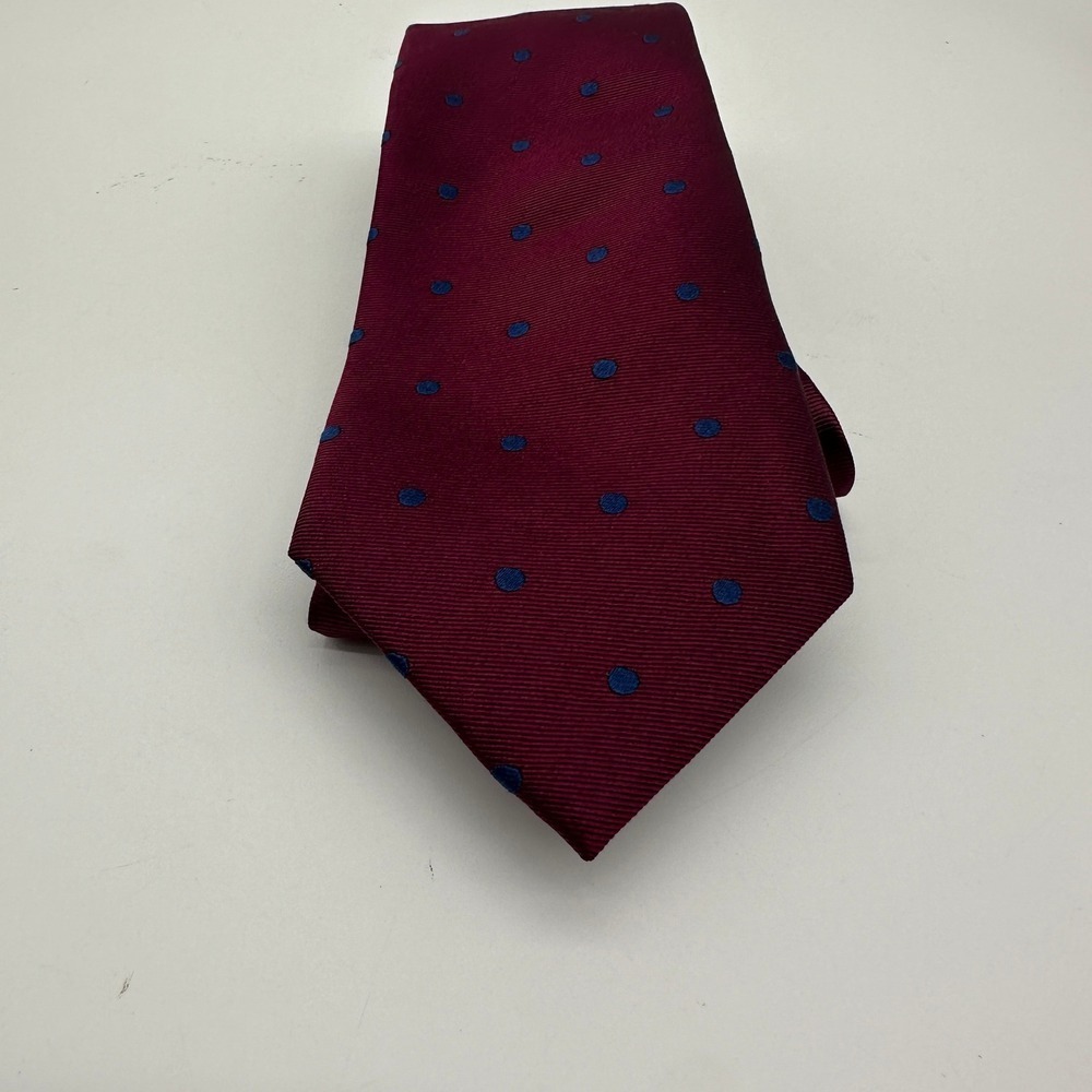 Indochino Silk Tie Mens One Size Maroon Blue Polka Dots Print Necktie Business